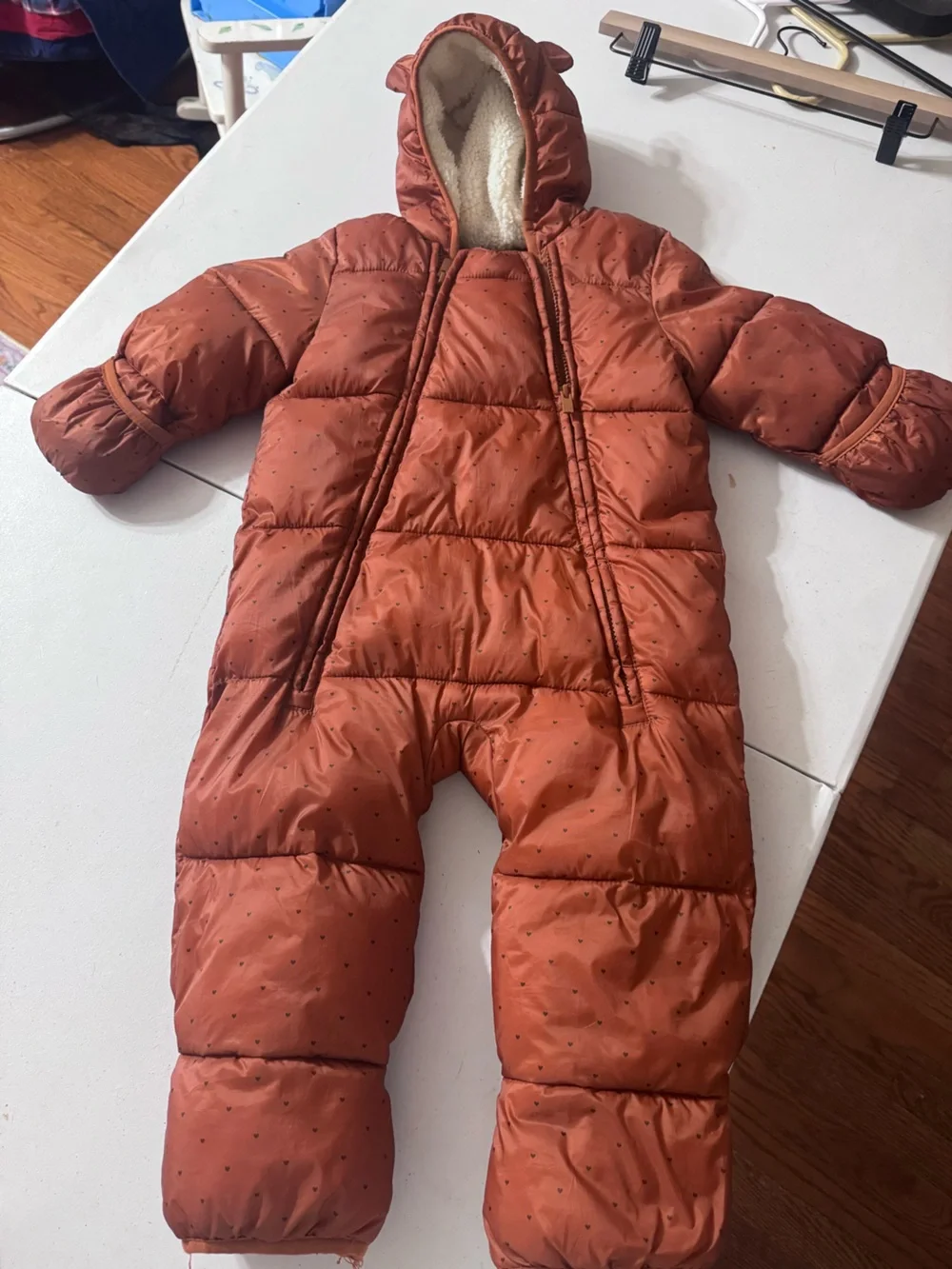 GAP Baby Quilted Rust Dot Snowsuit with Sherpa Lining